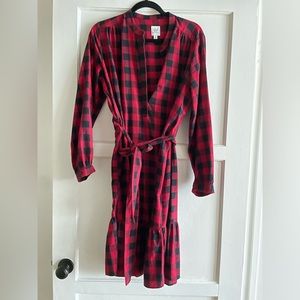 Red and black flannel maternity dress